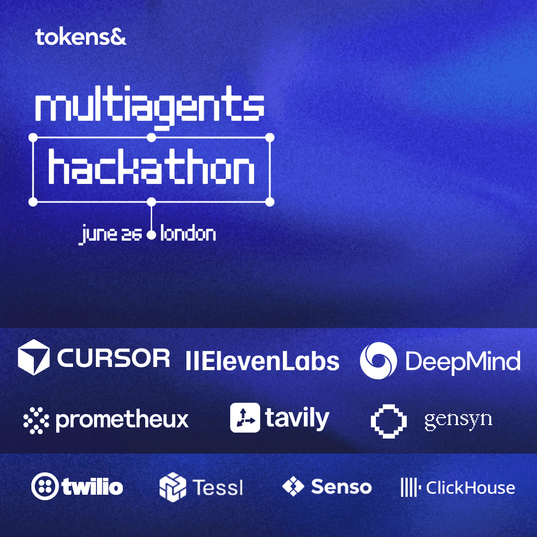 Developers building at a packed hackathon hosted in a partner workspace.